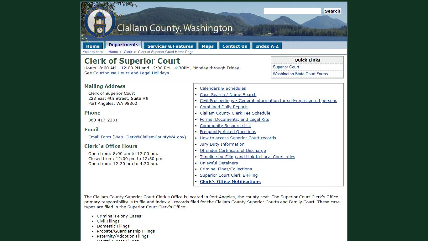 Clerk of Superior Court - Clallam County Home Page